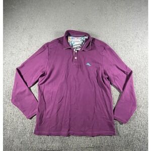 Tommy Bahama IslandZone Mens Medium Purple Long Sleeve Piqué Polo Shirt Marlin